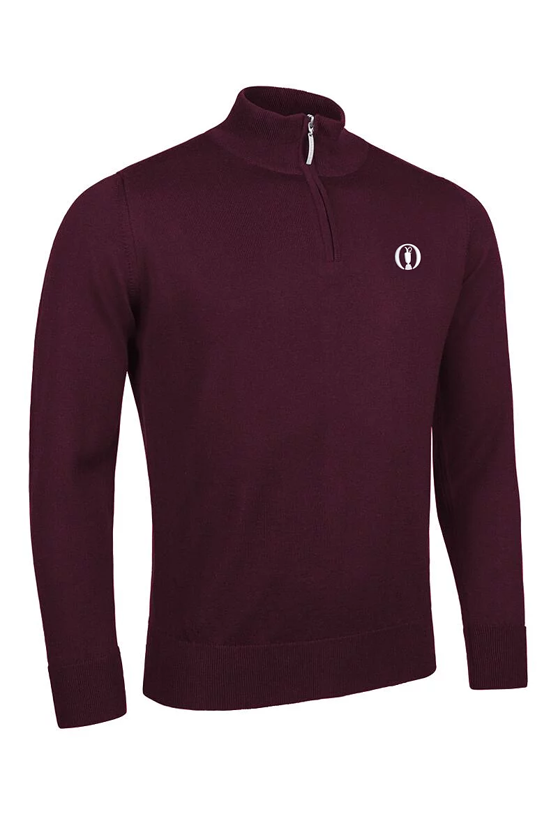 Official Ryder Cup 2027 Mens Quarter Zip Lightweight Merino Wool Sweater Bordeaux M
