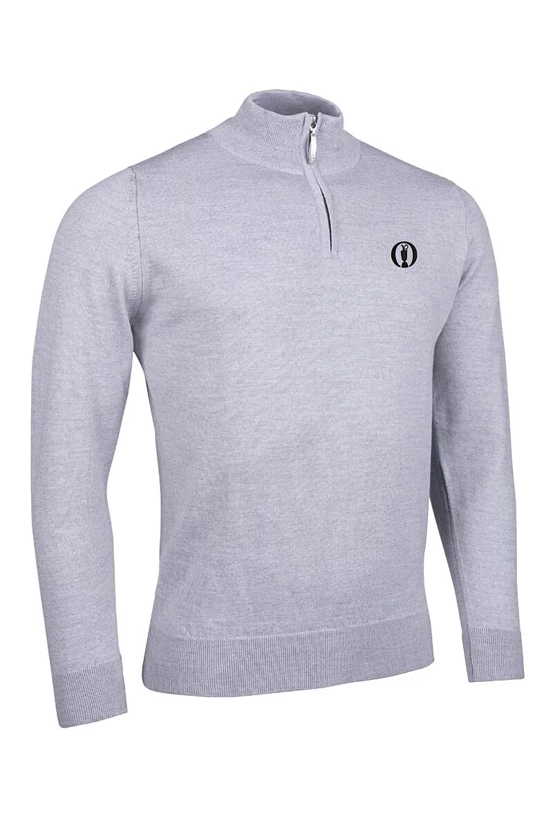 Glenmuir The Open Mens Quarter Zip Lightweight Merino Wool Sweater Light Grey Marl M