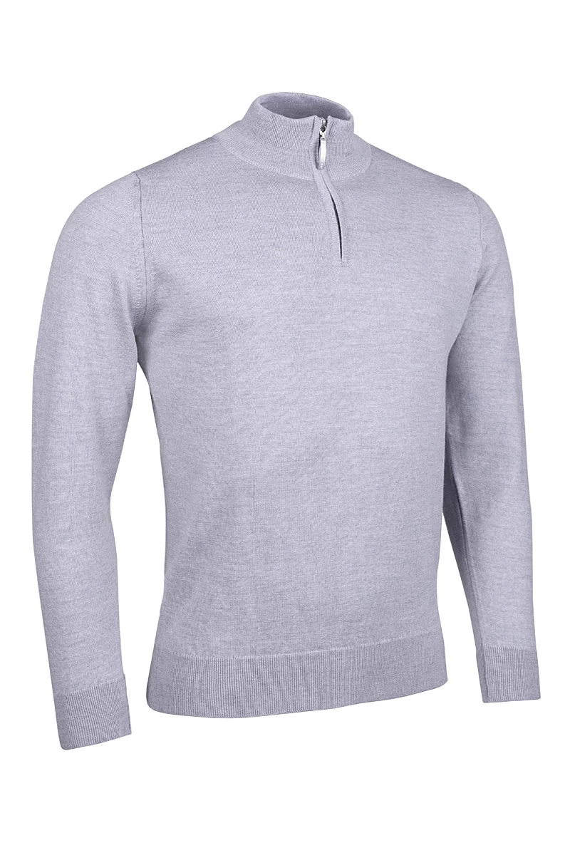 Official Ryder Cup 2027 Mens Quarter Zip Lightweight Merino Wool Sweater Light Grey Marl L