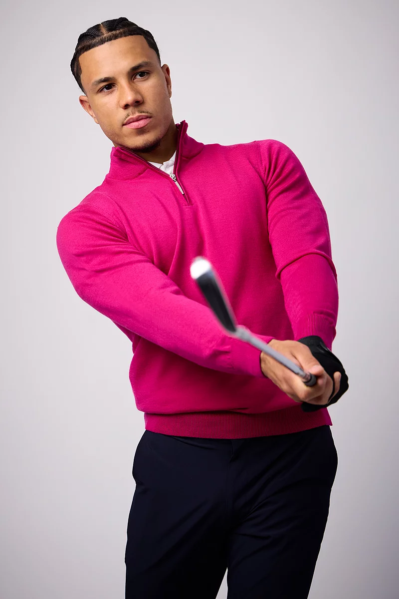 Mens Quarter Zip Lightweight Merino Wool Golf Sweater