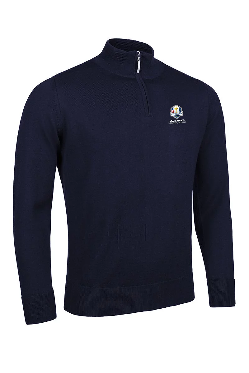 Official Ryder Cup 2027 Mens Quarter Zip Lightweight Merino Wool Sweater Navy XXL
