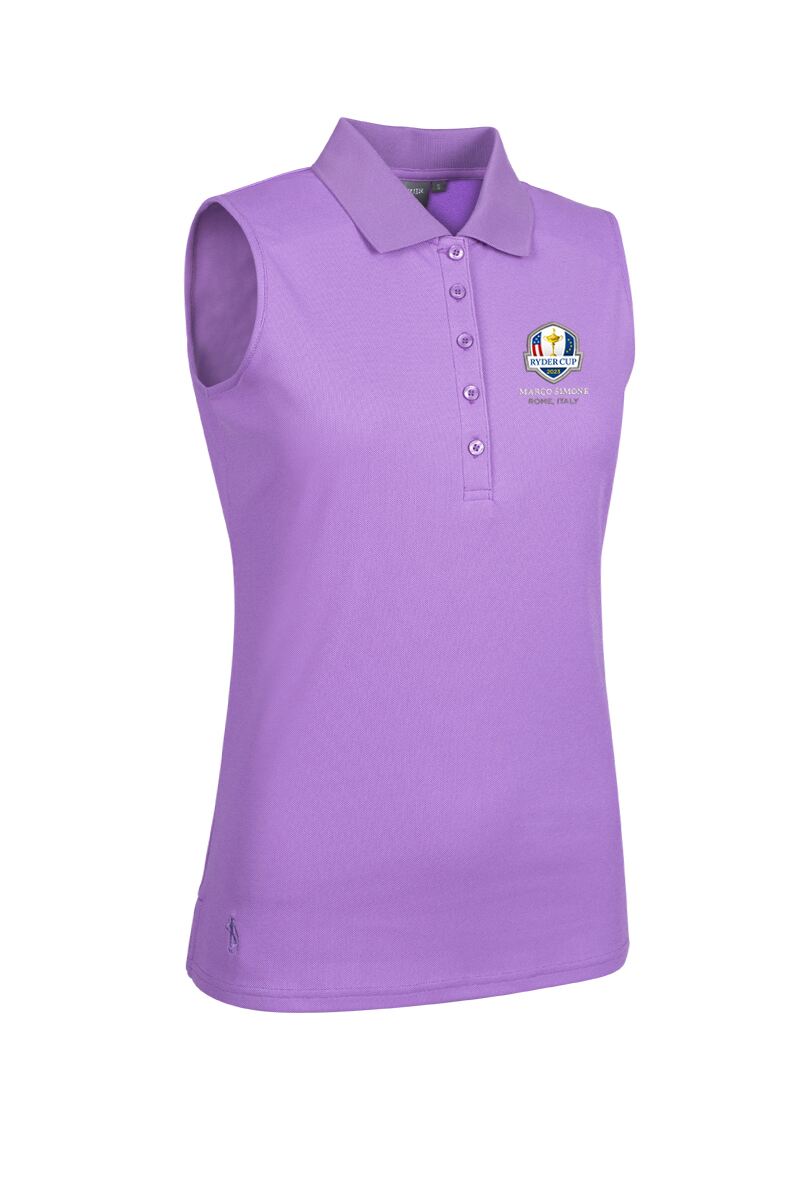 Official Ryder Cup 2025 Ladies Sleeveless Performance Pique Golf Polo Shirt Amethyst L