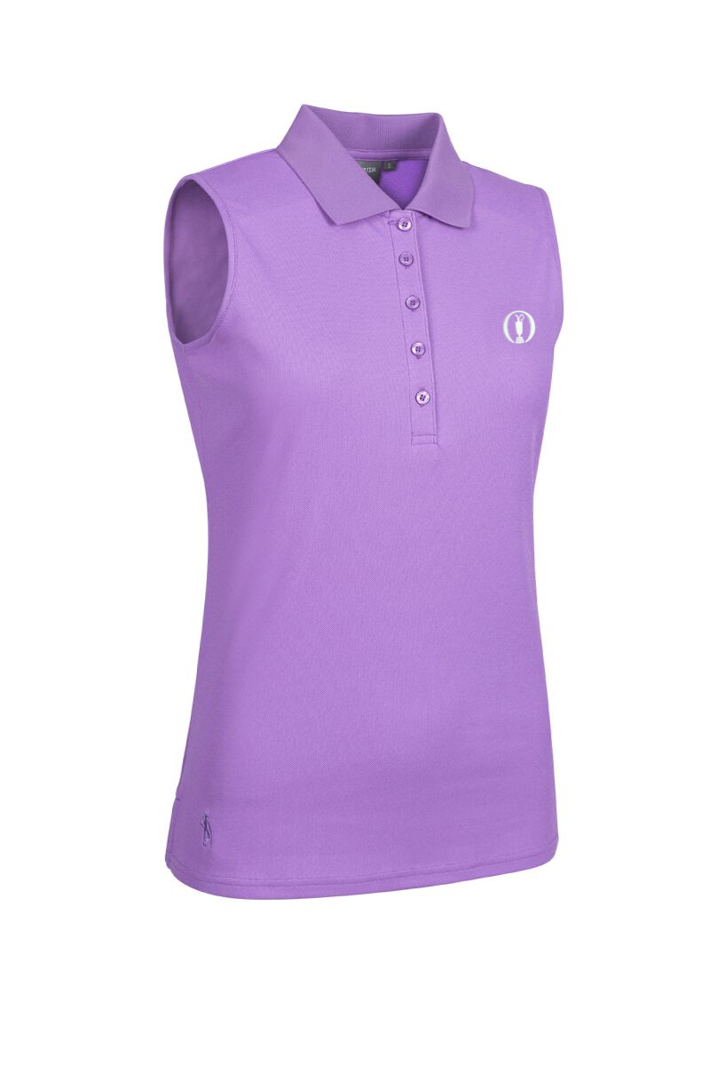 The Open Ladies Sleeveless Performance Pique Golf Polo Shirt Amethyst XL