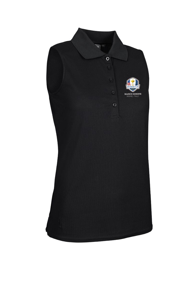 Official Ryder Cup 2023 Ladies Sleeveless Performance Pique Golf Polo Shirt Black S