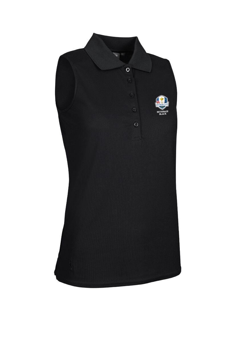Official Ryder Cup 2025 Ladies Sleeveless Performance Pique Golf Polo Shirt Black S