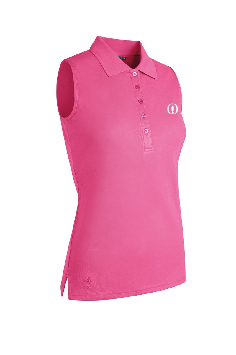 The Open Ladies Sleeveless Performance Pique Golf Polo Shirt Hot Pink S