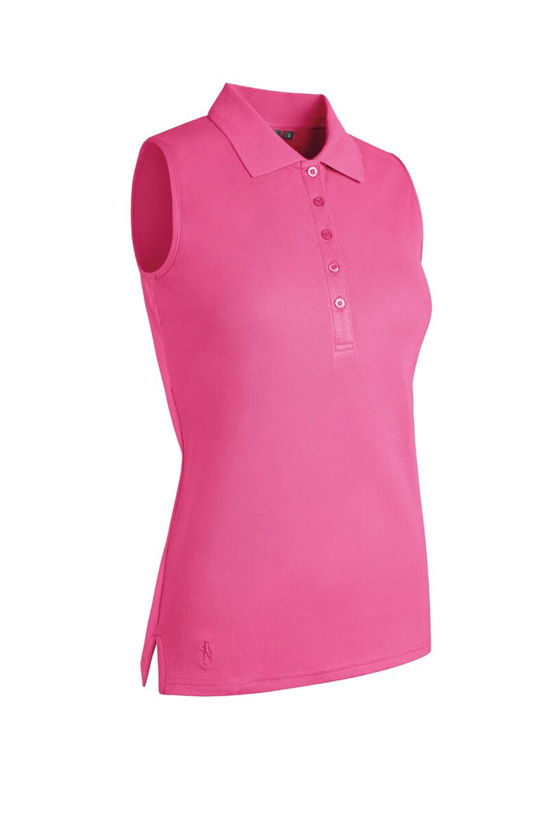 Ladies Sleeveless Performance Pique Golf Polo Shirt Hot Pink S