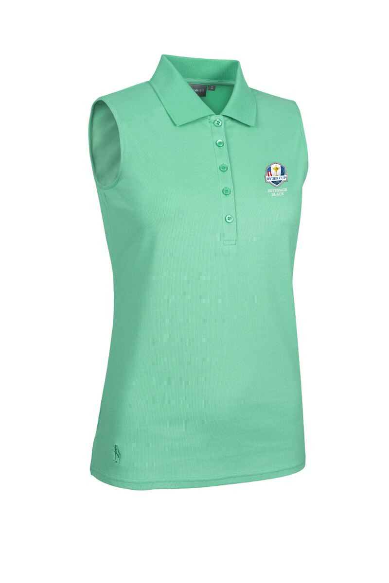 Official Ryder Cup 2025 Ladies Sleeveless Performance Pique Golf Polo Shirt Marine Green L