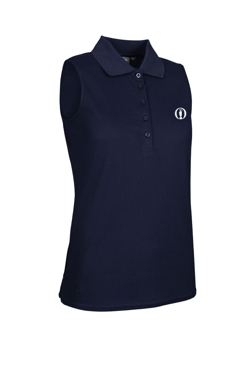 The Open Ladies Sleeveless Performance Pique Golf Polo Shirt Navy XL