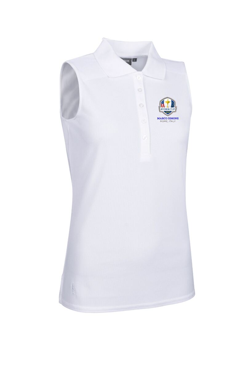 Official Ryder Cup 2025 Ladies Sleeveless Performance Pique Golf Polo Shirt White L