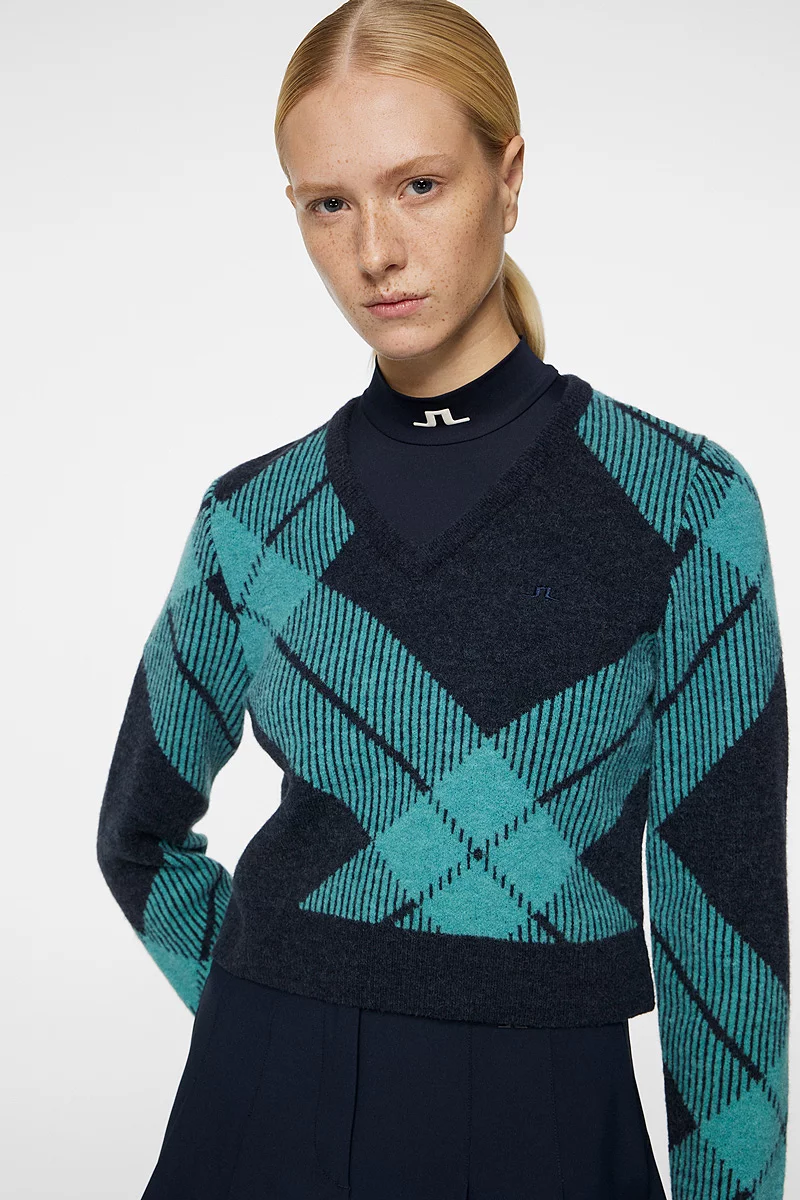 Ladies J Lindeberg x Glenmuir V All Over Tartan Sweater Sale Ladies J Lindeberg x Glenmuir V All Over Tartan Sweater Sale