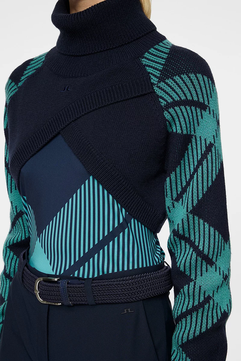 Ladies J Lindeberg x Glenmuir Rib Collar Tartan Sleeve Bolero Sale Ladies J Lindeberg x Glenmuir Rib Collar Tartan Sleeve Bolero Sale