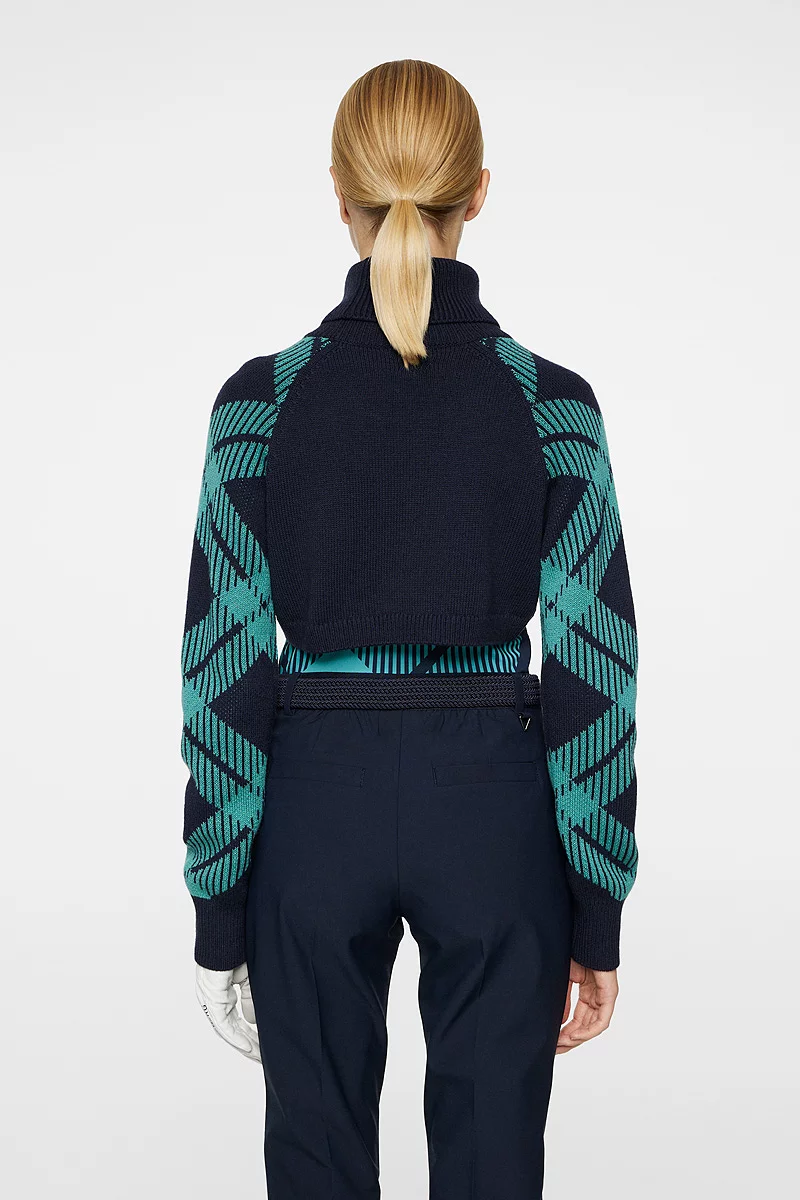 Ladies J Lindeberg x Glenmuir Rib Collar Tartan Sleeve Bolero Sale Ladies J Lindeberg x Glenmuir Rib Collar Tartan Sleeve Bolero Sale