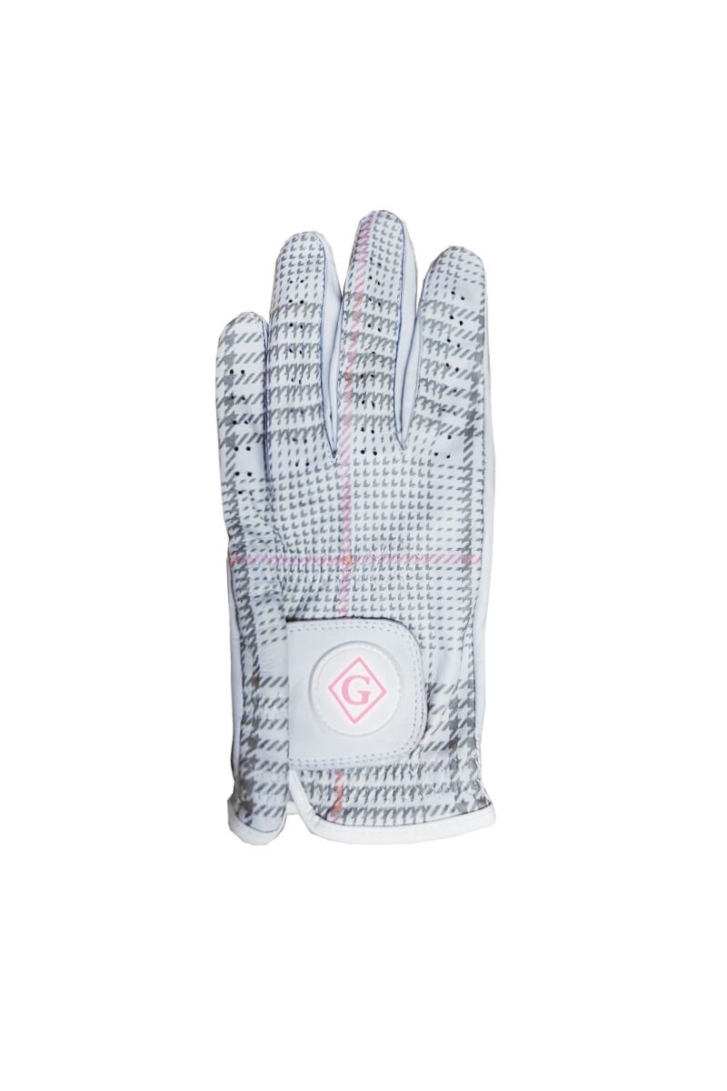 Mens and Ladies Cabretta Leather Golf Glove Sale White/Light Grey/Candy Check Lds S