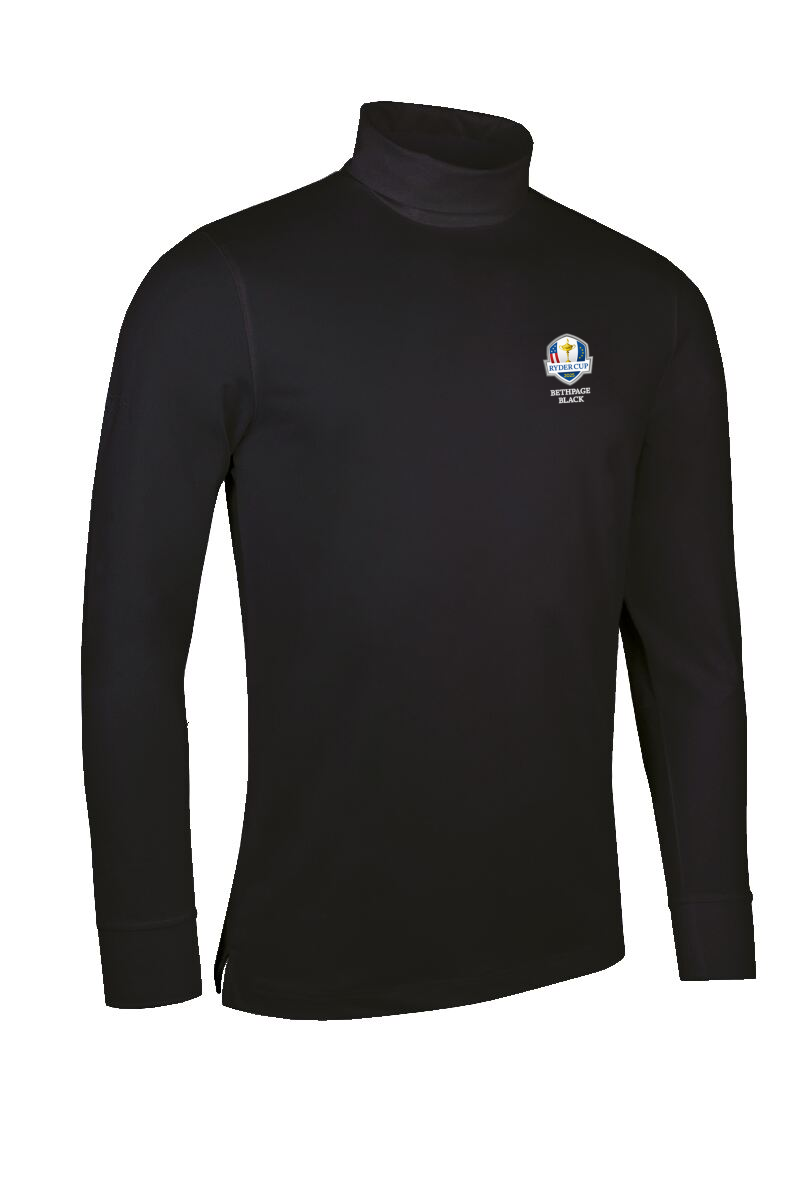 Official Ryder Cup 2025 Mens Long Sleeve Cotton Roll Neck Golf Shirt Black M