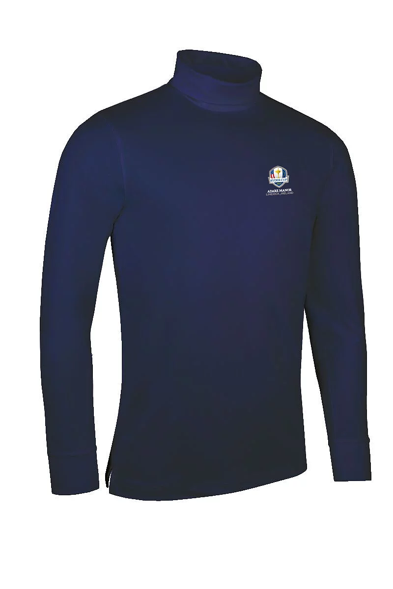 Official Ryder Cup 2027 Mens Long Sleeve Cotton Roll Neck Golf Shirt Navy XXL