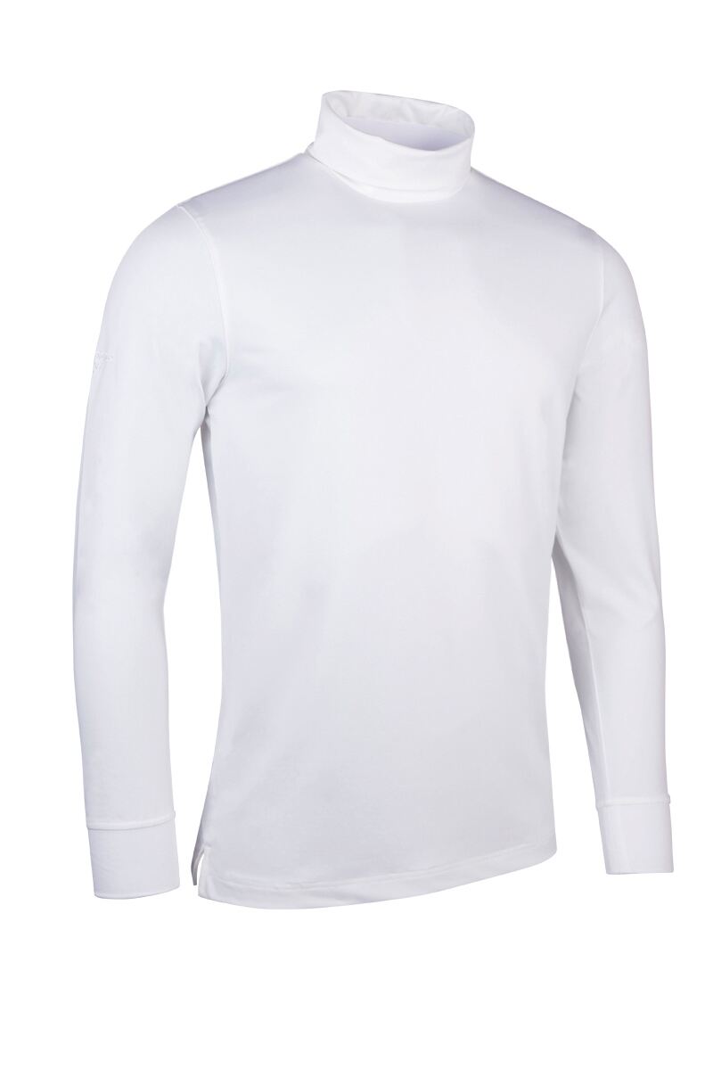Mens Long Sleeve Cotton Roll Neck Golf Shirt White XXL