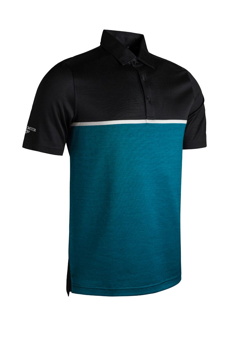 Mens Cross Dye Chest Stripe Oxford Luxury Golf Shirt Sale Black/Cobalt S