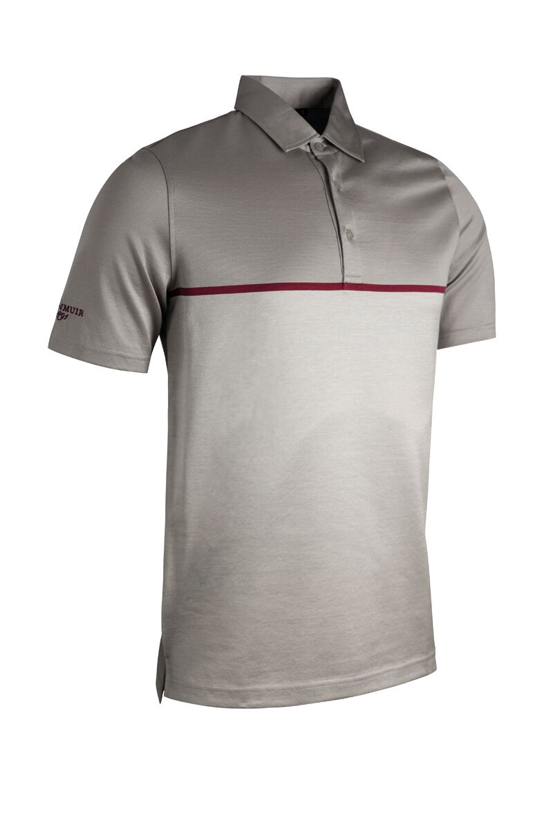 Mens Cross Dye Chest Stripe Oxford Luxury Golf Shirt Sale Light Grey/White S