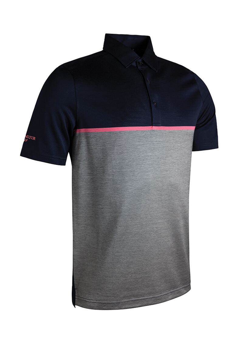 Mens Cross Dye Chest Stripe Oxford Luxury Golf Shirt Sale Navy/White S