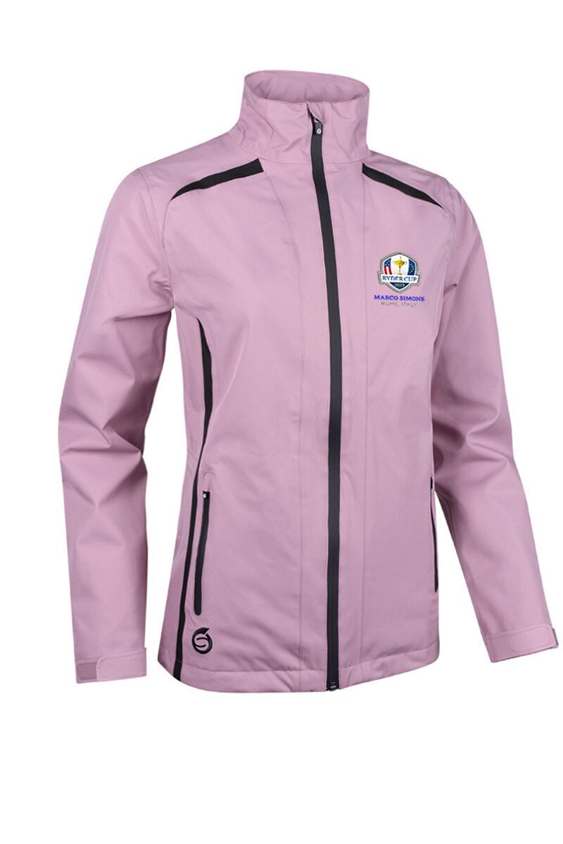 Official Ryder Cup 2025 Ladies Zip Front Lightweight Panelled Waterproof Golf Jacket Pink Haze/Black S