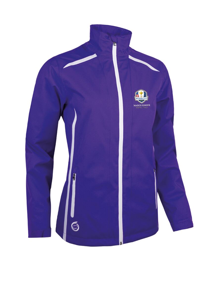Official Ryder Cup 2025 Ladies Zip Front Lightweight Panelled Waterproof Golf Jacket Purple/White L