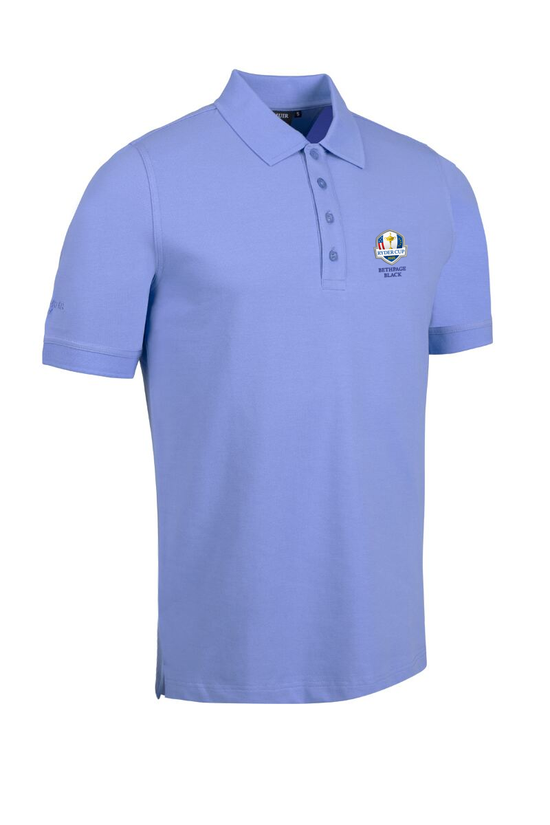 Official Ryder Cup 2025 Mens Cotton Pique Golf Polo Shirt Light Blue XXL