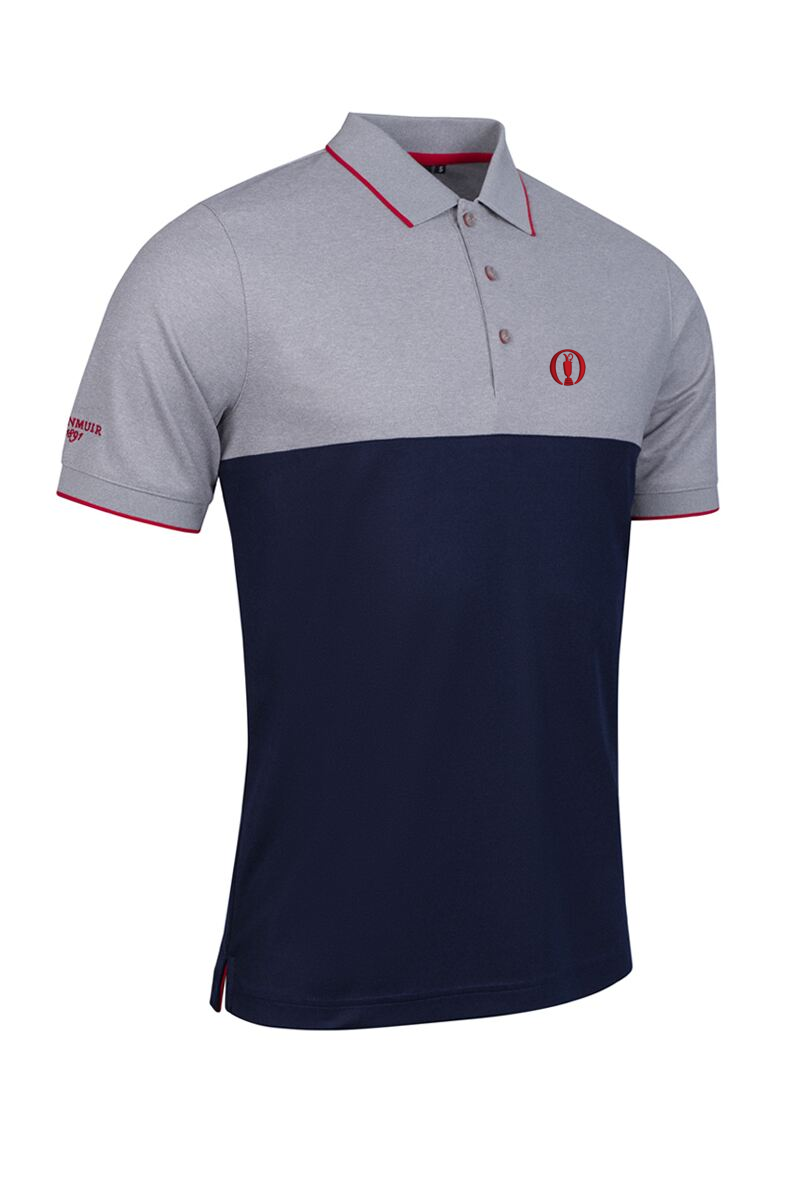 The Open Mens Colour Block Performance Pique Golf Shirt