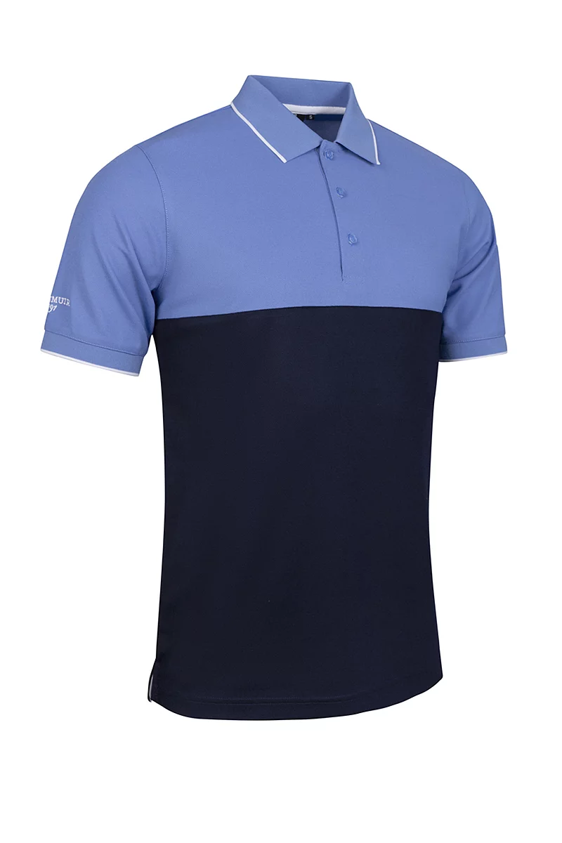 Mens Colour Block Performance Pique Golf Shirt Sale Navy/Light Blue/White XL