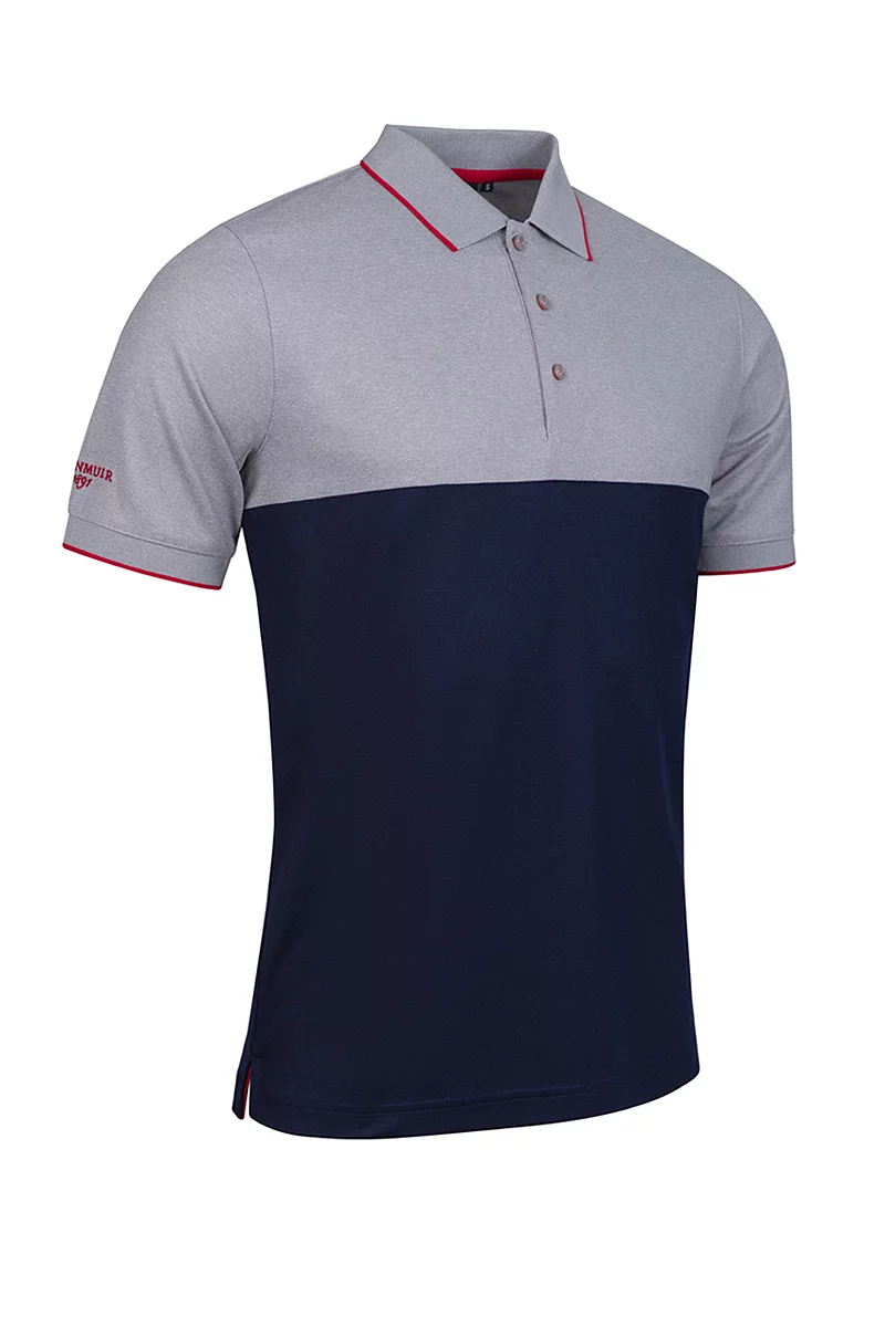 Mens Colour Block Performance Pique Golf Shirt Sale Navy/Light Grey Marl/Garnet XL