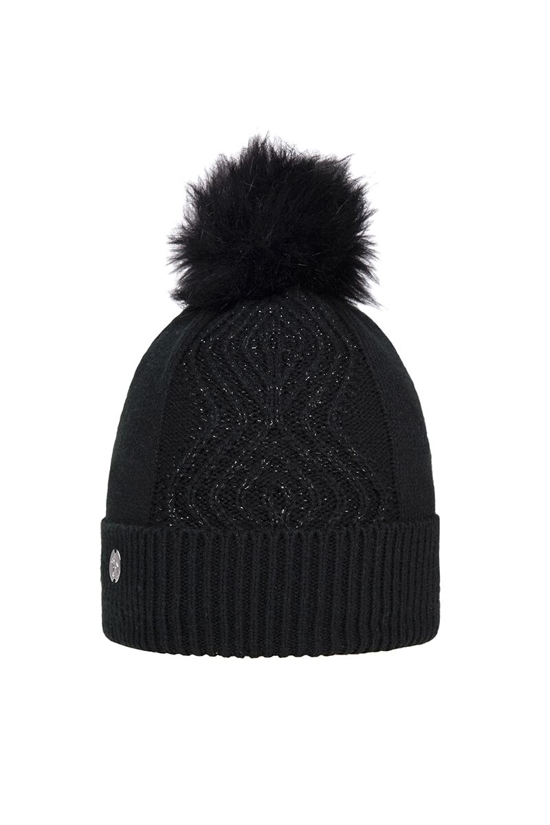 Ladies Faux Fur Cable Lurex Golf Bobble Hat