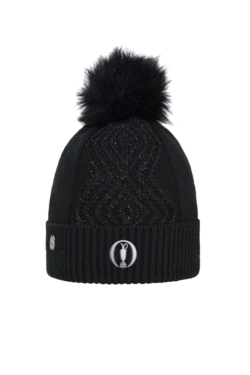 The Open Ladies Faux Fur Cable Lurex Golf Bobble Hat