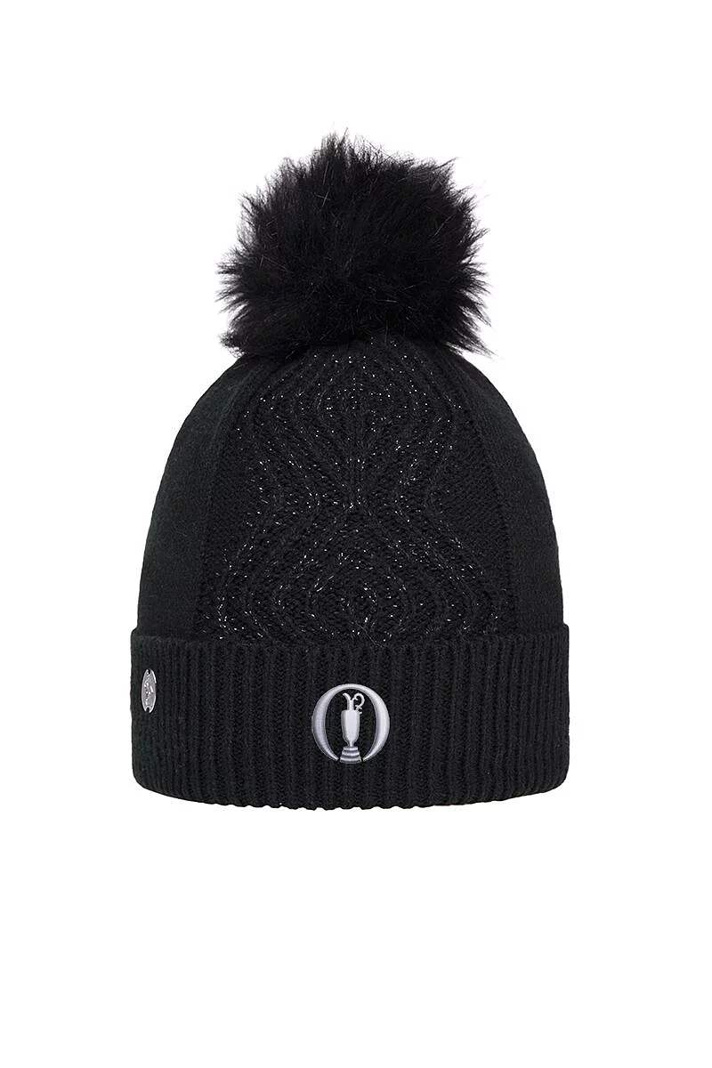 The Open Ladies Faux Fur Cable Lurex Golf Bobble Hat The Open Ladies Faux Fur Cable Lurex Golf Bobble Hat