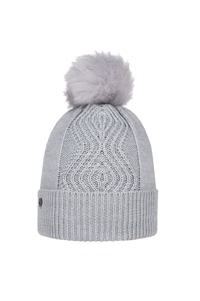 Ladies Faux Fur Cable Lurex Golf Bobble Hat