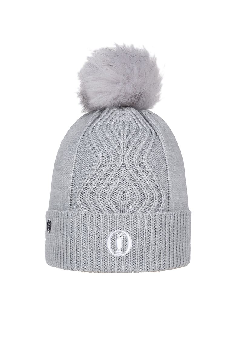 The Open Ladies Faux Fur Cable Lurex Golf Bobble Hat