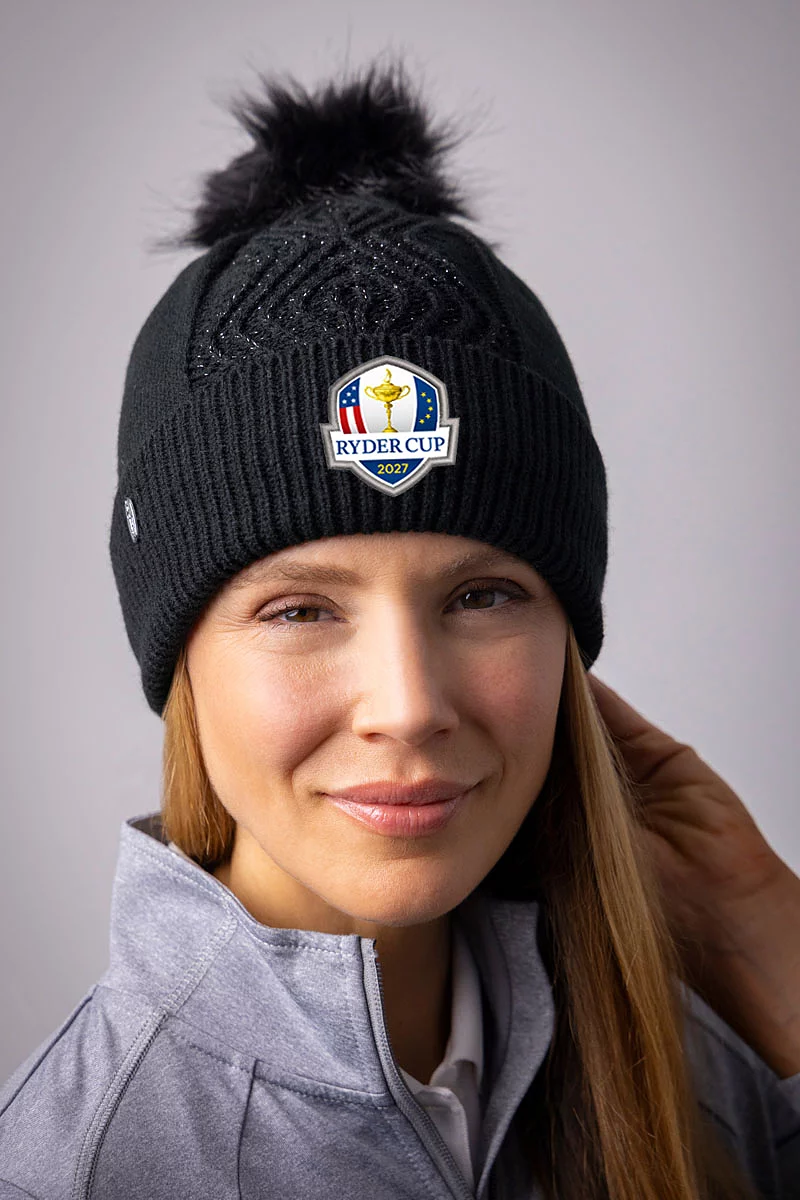 Official Ryder Cup 2027 Ladies Faux Fur Cable Lurex Golf Bobble Hat Official Ryder Cup 2027 Ladies Faux Fur Cable Lurex Golf Bobble Hat