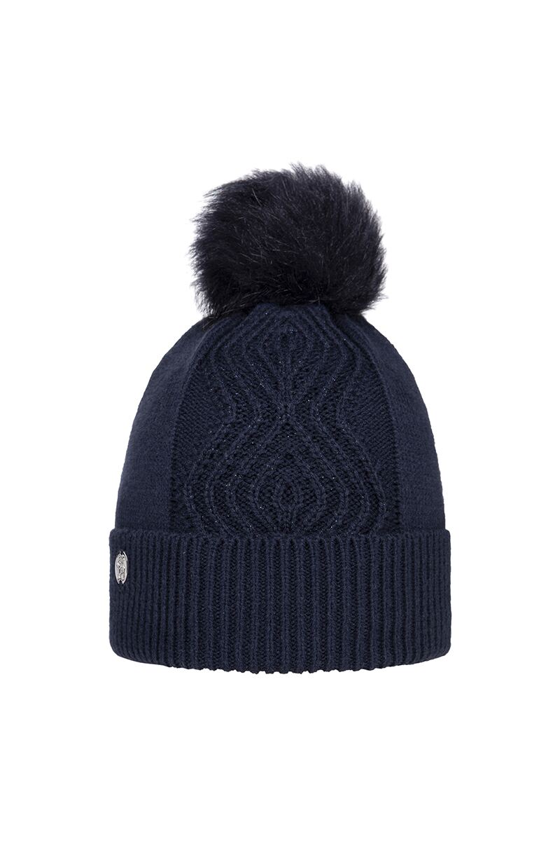 Ladies Faux Fur Cable Lurex Golf Bobble Hat