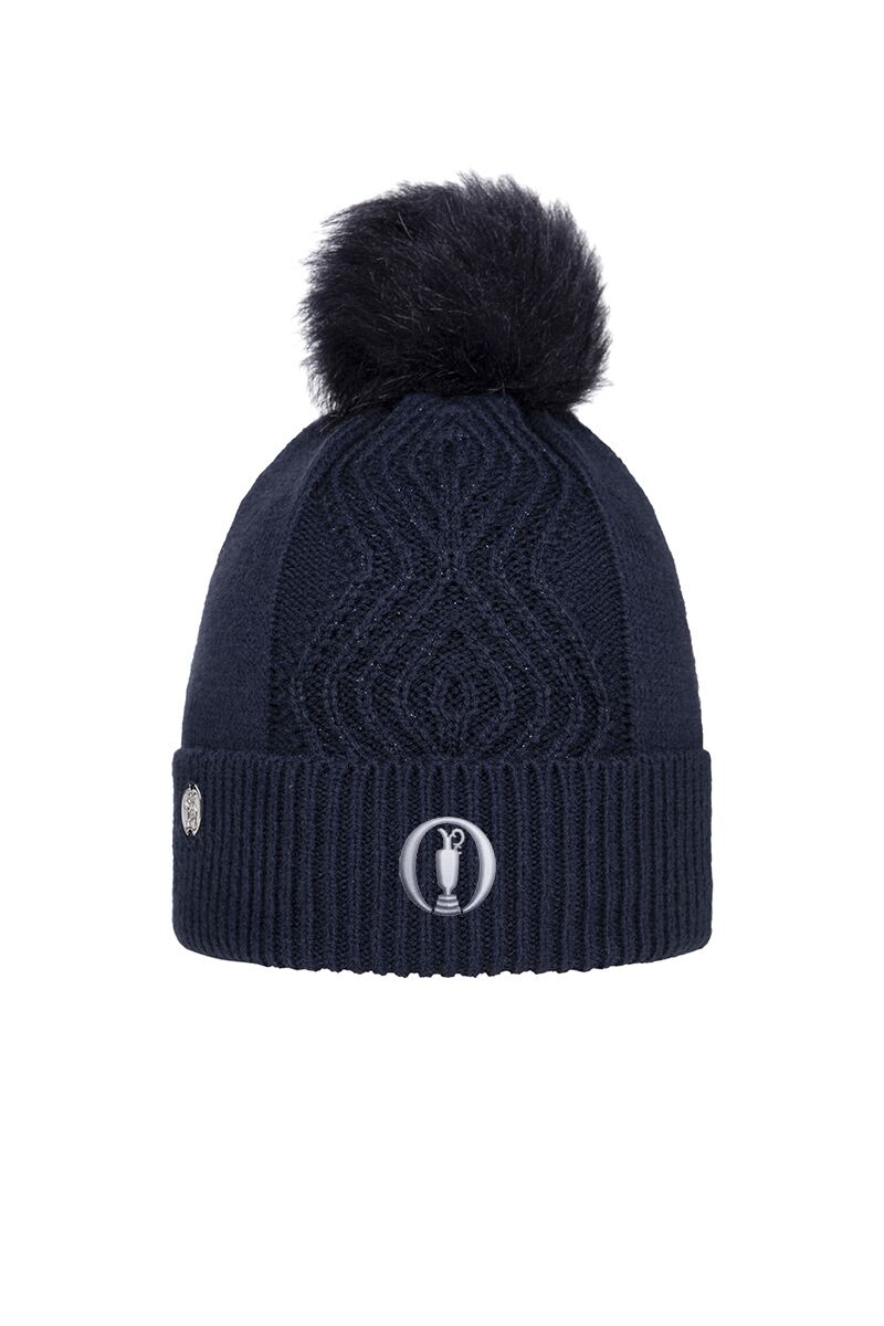 The Open Ladies Faux Fur Cable Lurex Golf Bobble Hat
