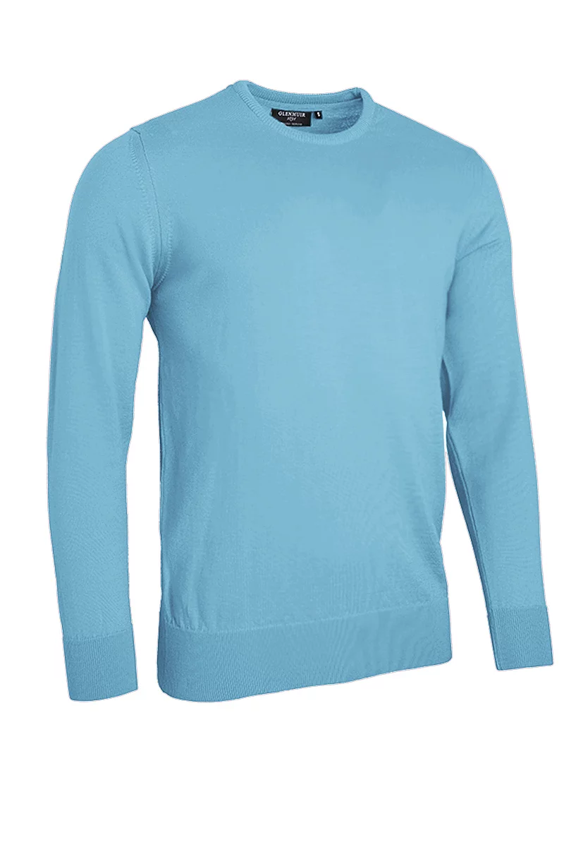 Mens Crew Neck Lightweight Merino Wool Golf Sweater Sale Aqua XXL