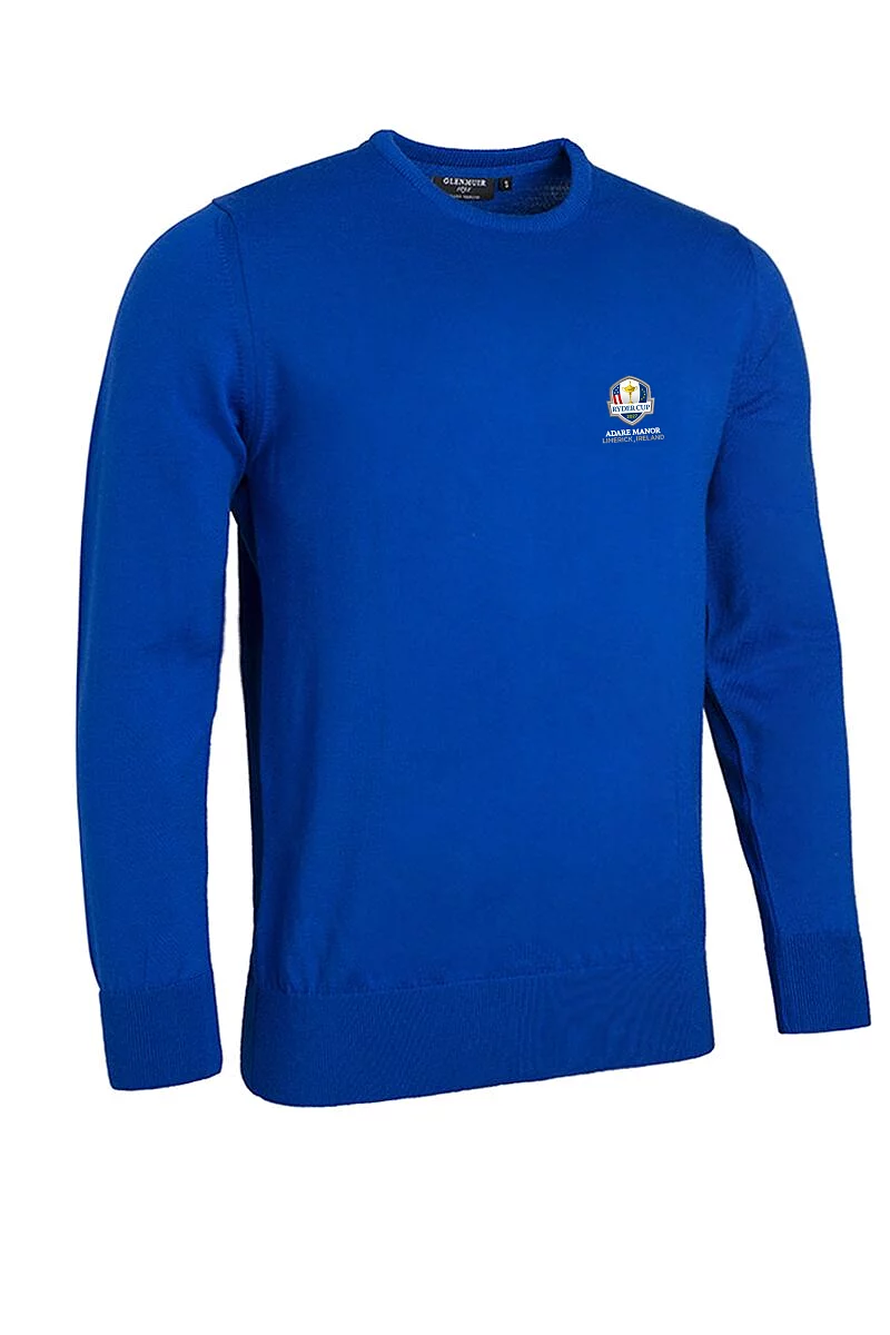 Official Ryder Cup 2027 Lightweight Mens Crew Neck Merino Wool Golf Sweater Ascot Blue M