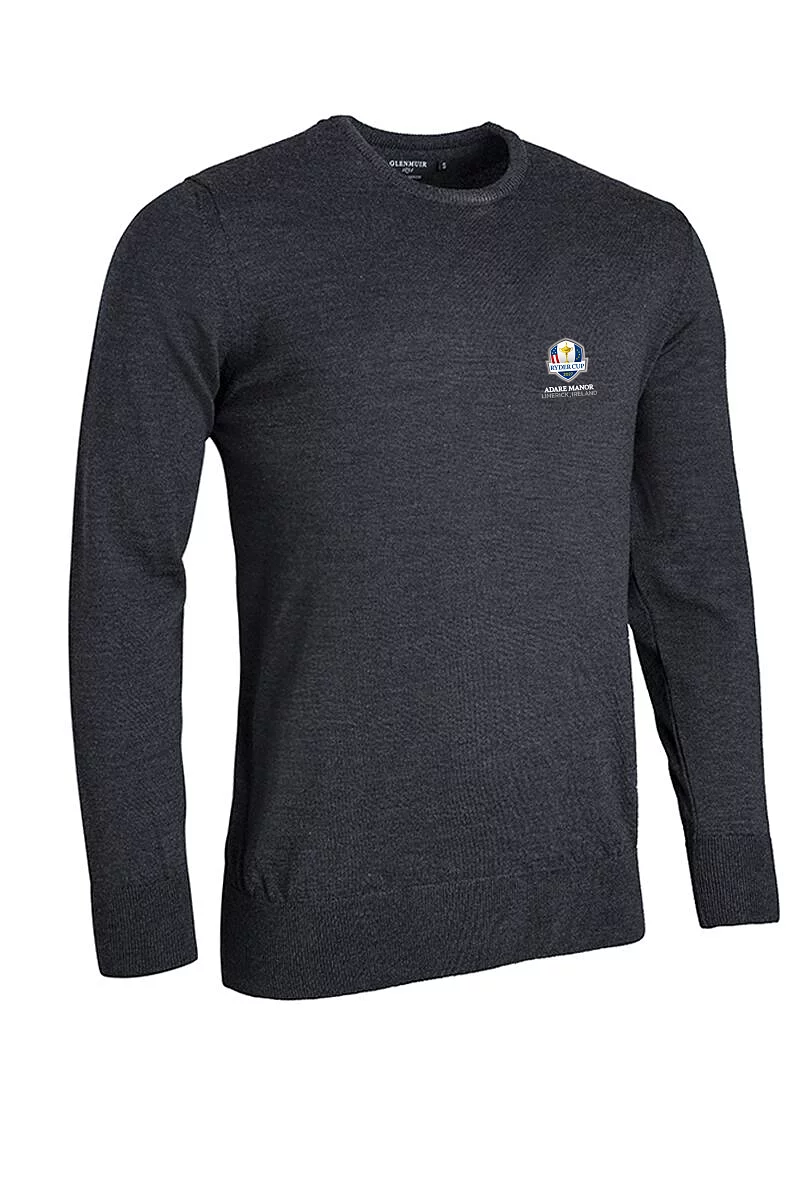 Official Ryder Cup 2027 Lightweight Mens Crew Neck Merino Wool Golf Sweater Charcoal XL