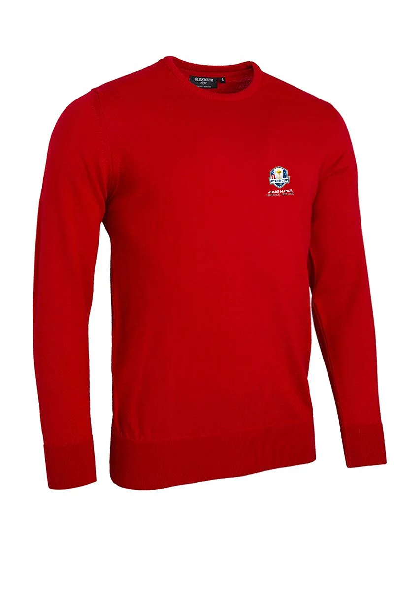 Official Ryder Cup 2027 Lightweight Mens Crew Neck Merino Wool Golf Sweater Garnet S