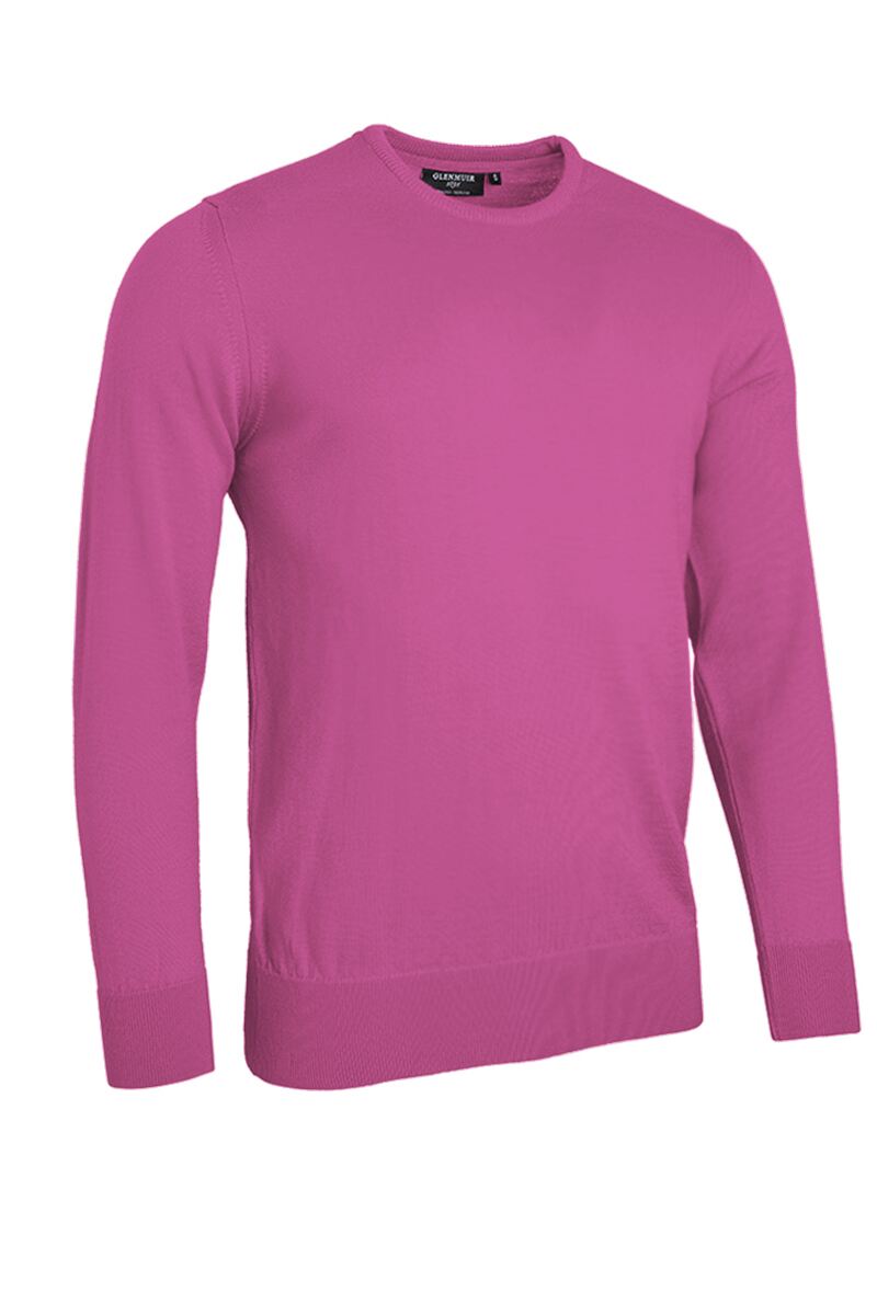 Mens Crew Neck Merino Wool Golf Sweater Hot Pink S