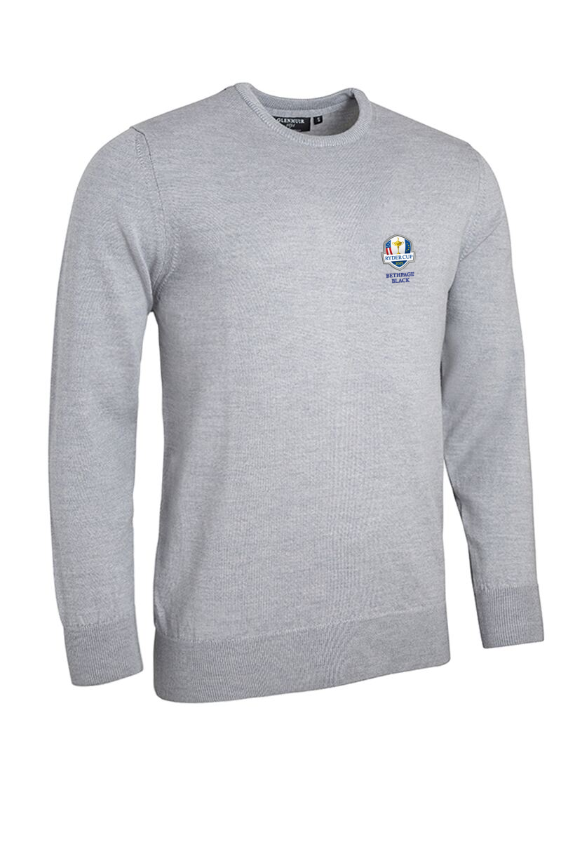 Official Ryder Cup 2025 Mens Crew Neck Merino Wool Golf Sweater Light Grey Marl XXL