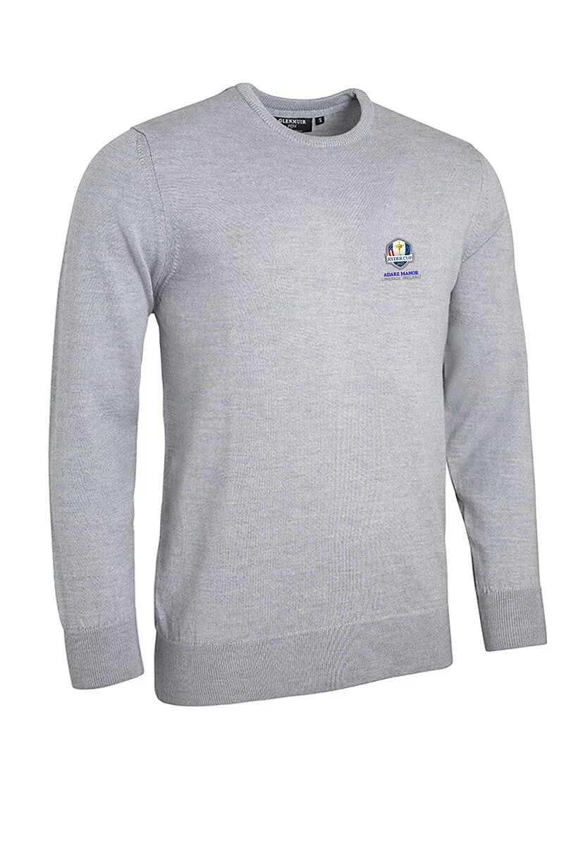 Official Ryder Cup 2027 Lightweight Mens Crew Neck Merino Wool Golf Sweater Light Grey Marl S