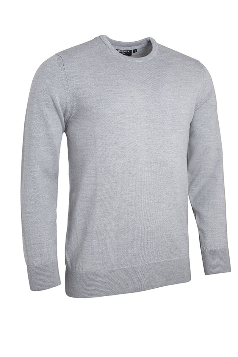 Mens Crew Neck Merino Wool Golf Sweater Light Grey Marl S