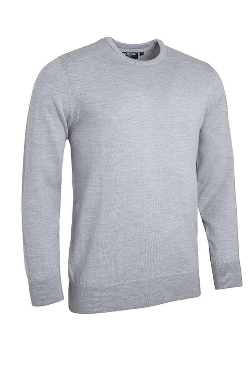 Mens Crew Neck Merino Wool Golf Sweater Light Grey Marl XXL