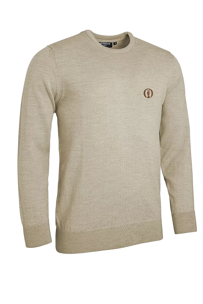 Official Ryder Cup 2027 Lightweight Mens Crew Neck Merino Wool Golf Sweater Linen Marl S