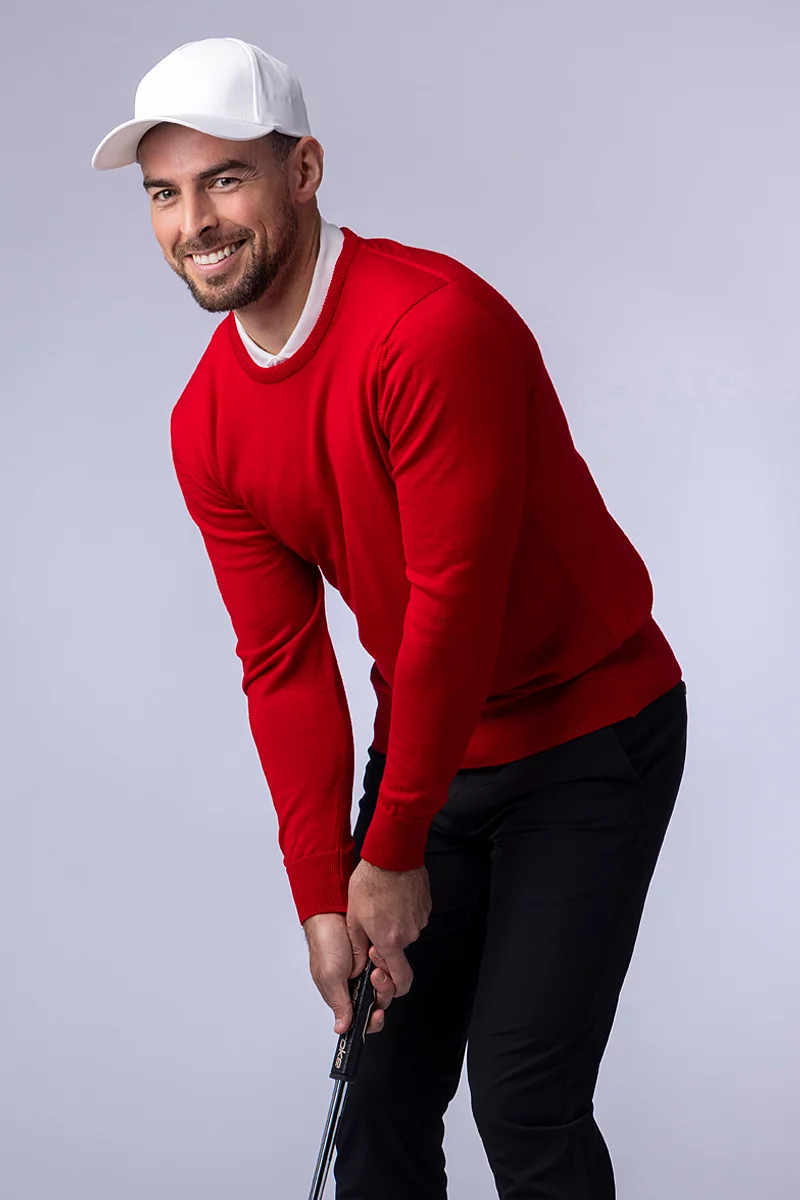 Mens Crew Neck Lightweight Merino Wool Golf Sweater