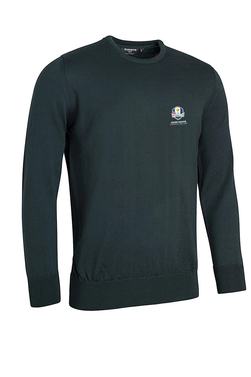 Official Ryder Cup 2027 Lightweight Mens Crew Neck Merino Wool Golf Sweater Tartan Green L